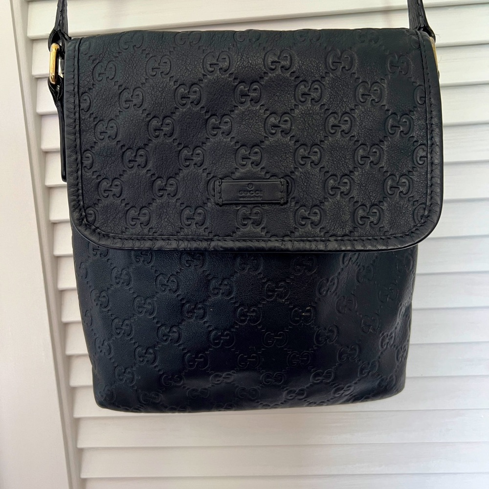 Gucci Black Guccissima Messenger Leather Bag Women and Men